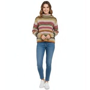 Heirloom Collectibles Sweater Womens Striped Turtle Neck Ramie Vintage Medium